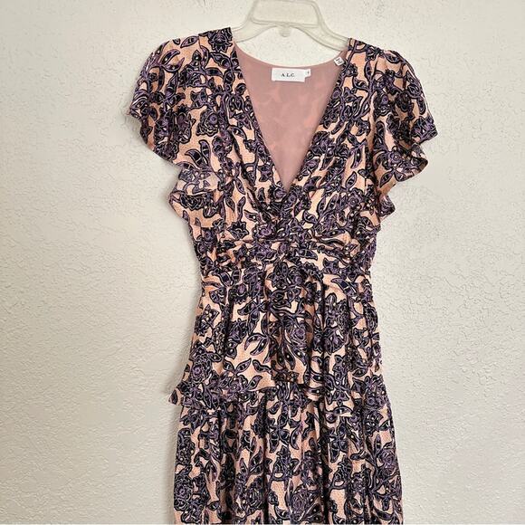 ALC Viera Floral Silk Mini Cream Pink Purple Dress 2 - Picture 3 of 10